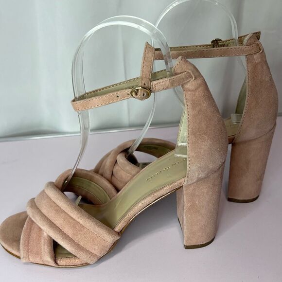 Ann Taylor Pink Suede Crisscross Block Heel Ankle Strap Sandals Y2K Size 6 - Picture 4 of 8